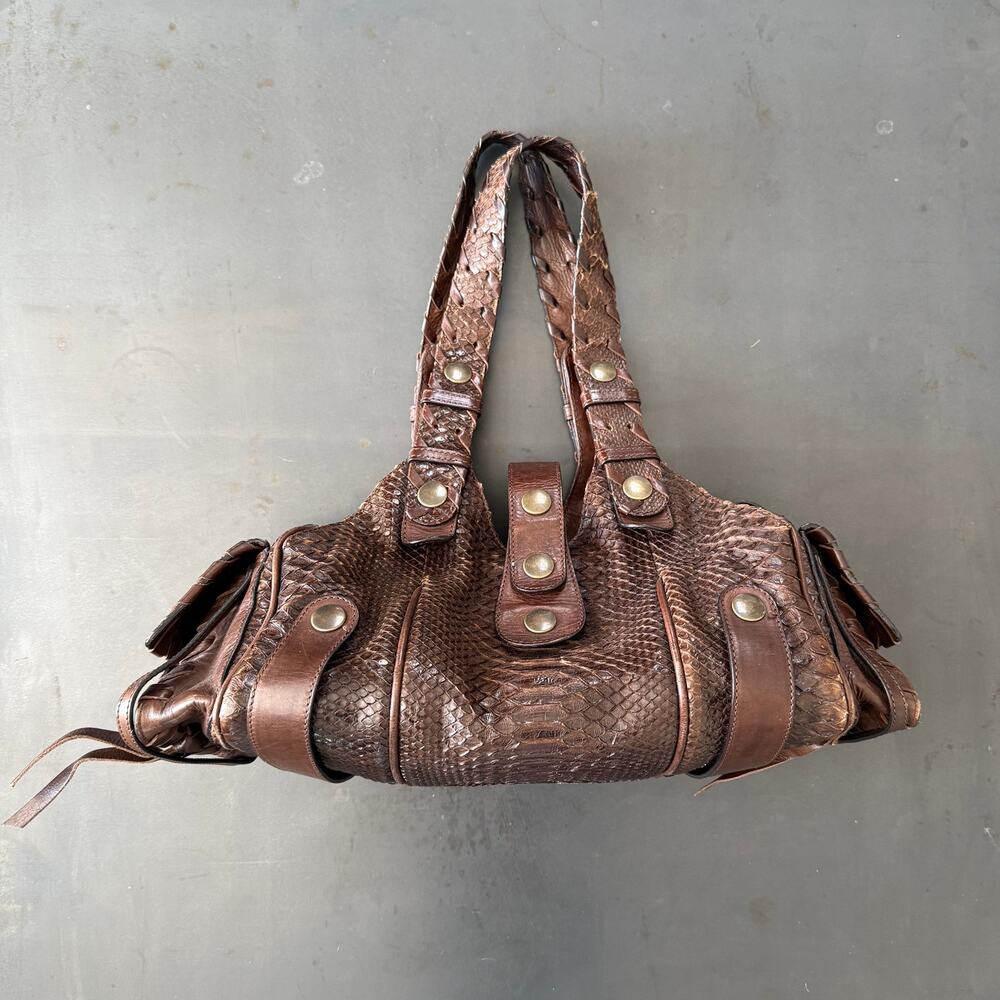 CHLOE Silverado Handbag Shoulder Bag Brown Snakeskin Leather exotic skin Y2K - Picture 3 of 12
